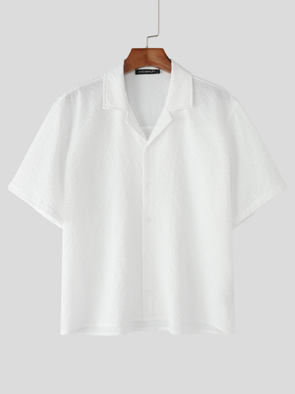 Mens Solid Color Textured Short-Sleeve Shirt SKUL11804