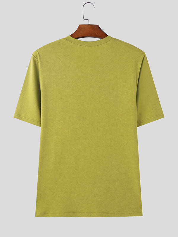 Mens Solid V-Neck Casual Short Sleeve T-Shirt SKUK60302