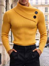 [Pre-order] Men's Clean-Fit Casual Daily Commute Wrap Turtleneck Double Button Ribbed Sweater SKUL89229