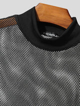Mens Sheer Mesh Mock Neck Short Sleeve T-Shirt SKUL03161