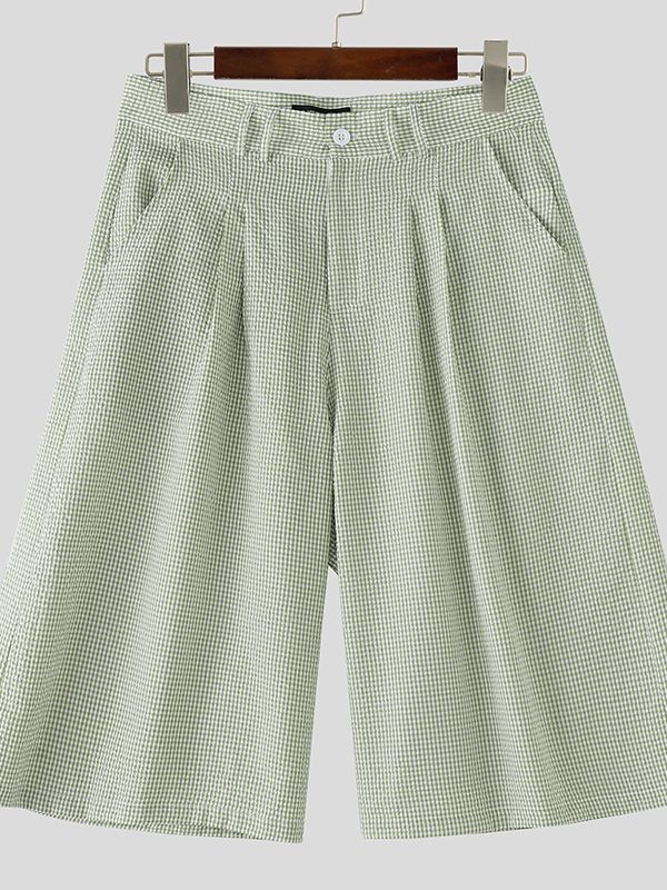 Men's Solid Color Plaid Loose Casual Short SKUL54099