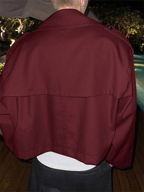 Men's Solid Color Cropped Casual Long Sleeve Jacket SKUL25781