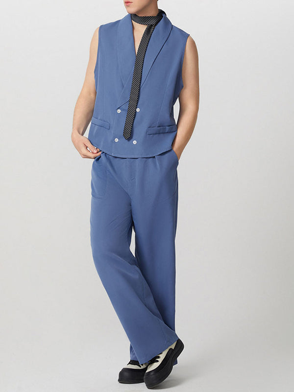 Mens Solid Color Double-Breasted Two Pieces Outfit SKUK76967