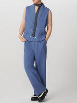 Mens Solid Color Double-Breasted Two Pieces Outfit SKUK76967