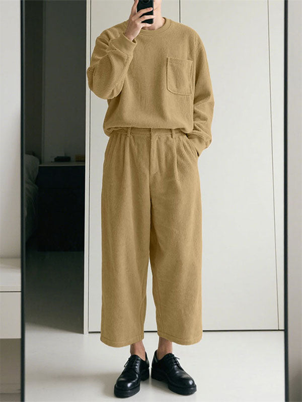 Men's Corduroy Crew Neck Casual Two Pieces Outfit SKUL27348