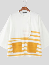 Men's Striped Pocket Loose Long Sleeve Shirt SKUL27175