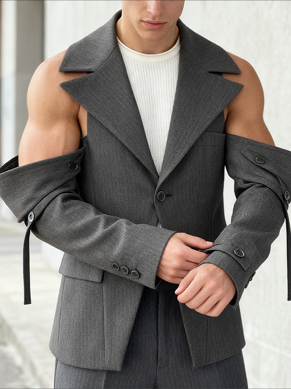 Men's Deconstructed Hollow Long Sleeve Blazer SKUL42553