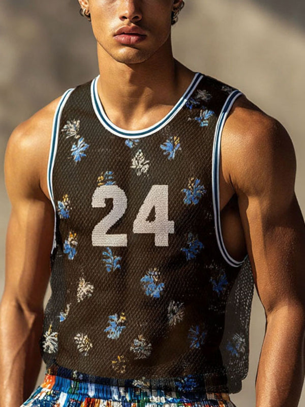 Men's Number Print Sheer Mesh Tank SKUL15093