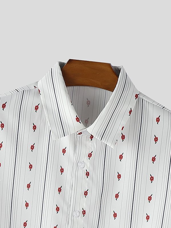 Men's Small Floral Dot Fine Stripe Long Sleeve Shirt SKUL43826