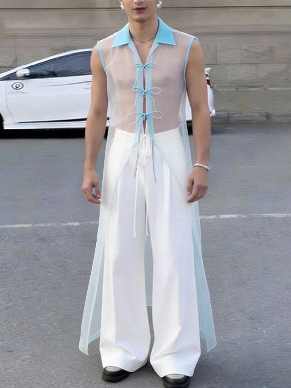 Men's Avant-Garde Longline Sheer Organza Sleeveless Shirt SKUL60268