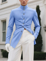 Men's Twist Multi Button Striped Long Sleeve Blazer SKUL33049