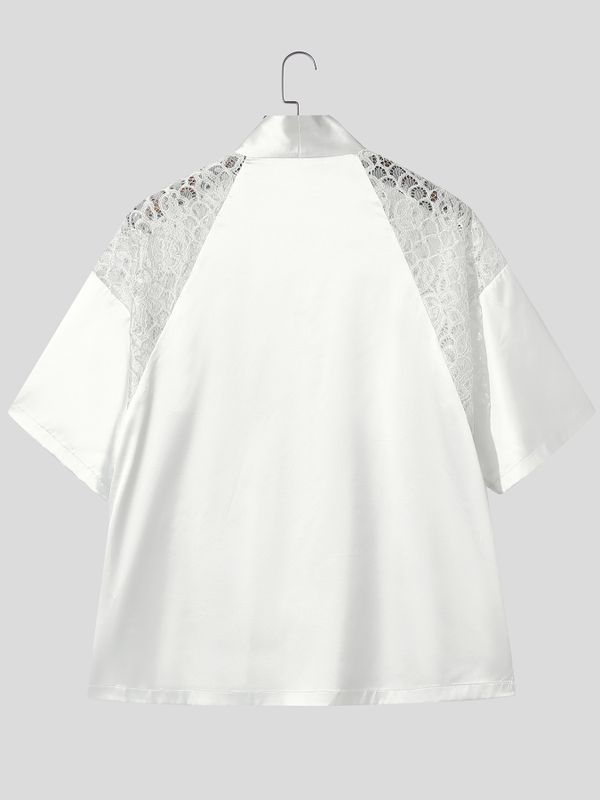 Men's New Chinese Style Lace Patchwork Mosque Graphic Frog Button Cardigan SKUL61201