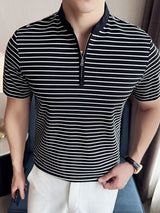 Mens Striped Knit Half-Zip Short Sleeve T-Shirt SKUK76110