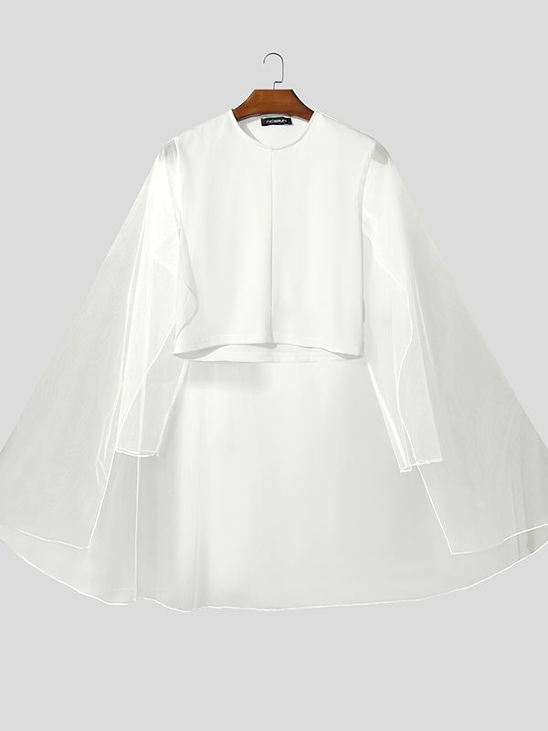 Men's Sheer Mesh Patchwork Cropped Two Pieces Outfit SKUL36344