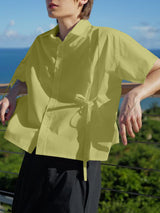 Mens Solid Color Lace-Up Patchwork Short Sleeve Shirt SKUL07812