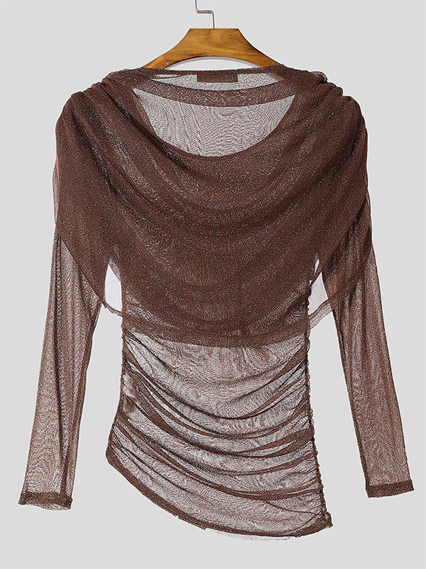 Mens Shimmer Sheer Hooded Long-Sleeve T-Shirt SKUK84560