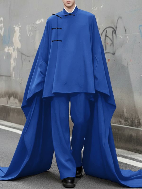 Men's Deconstructed New Chinese Style Floor-Length Long Sleeve Shirt SKUL48628