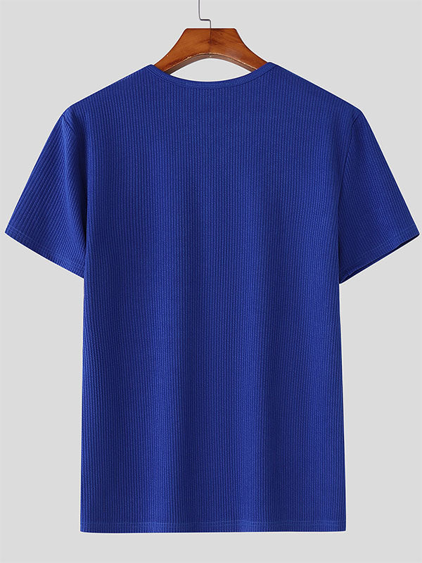 Mens Textured Knit V-Neck Short Sleeve T-Shirt SKUL13188