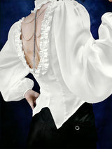 Men's Ruffle Patchwork Open Back Long Sleeve Shirt SKUL41298