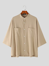 Mens Solid Stand Collar Double Pocket Shirt SKUK30797