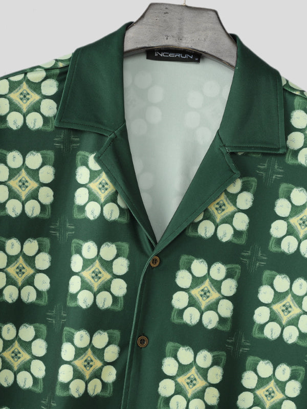 Mens Windowpane Pattern Patchwork Short Sleeve Shirt SKUL15604