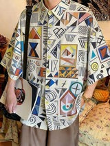 Men's Abstract Geometric Art Print Oversized City Boy Shirt SKUL59520