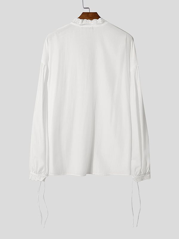 Men's Drawstring Design Ruffle Edge Long Sleeve Shirt SKUL47637