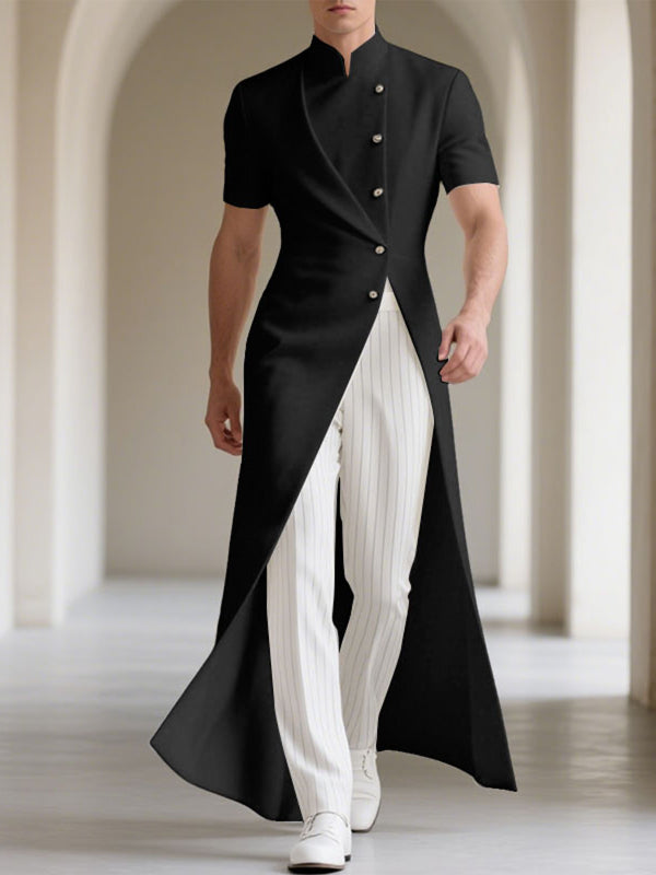 Men's Solid Color Stand Collar Short Sleeve Blazer SKUL23527