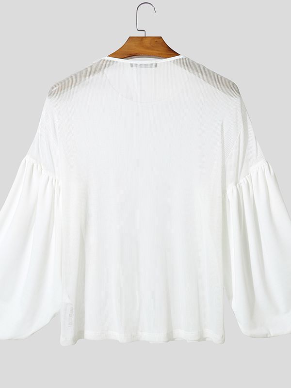 Men's Sheer Mesh Patchwork Split Cuff T-shirt SKUL51864