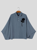 Men's Zen Minimalist Art Exhibition 3D Rose Flower Crinkle Textured Kimono Sleeve Shirt SKUL85967