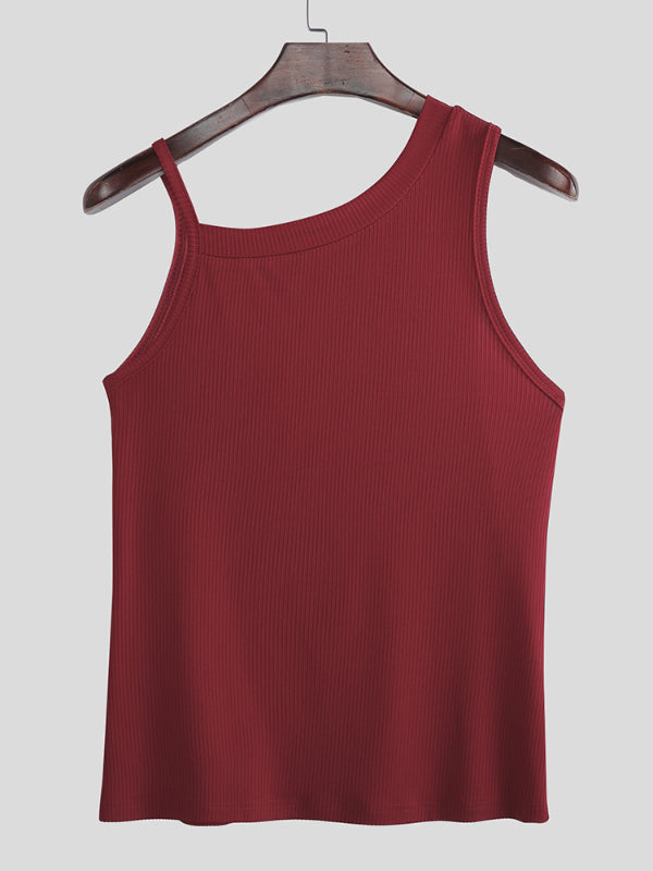 Mens Asymmetrical Strap Knit Casual Tank SKUL20225