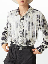 Mens Floral Print Fringe Patchwork Long-Sleeve Shirt SKUK78141