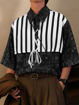 Men's Striped Lace Print Half Sleeve Shirt SKUL40707