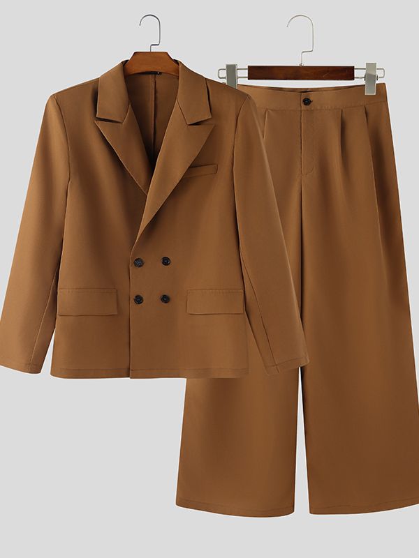 Men's Solid Color Double Breasted Two Piece Outfit SKUL50088