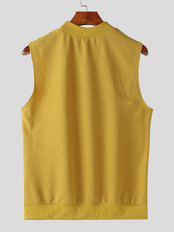 Mens Solid Crew Neck Knit Sleeveless Vest SKUK49437