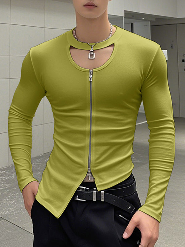 Mens Irregular Hem Hollow Long Sleeve T-shirt SKUK98998
