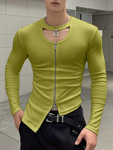 Mens Irregular Hem Hollow Long Sleeve T-shirt SKUK98998