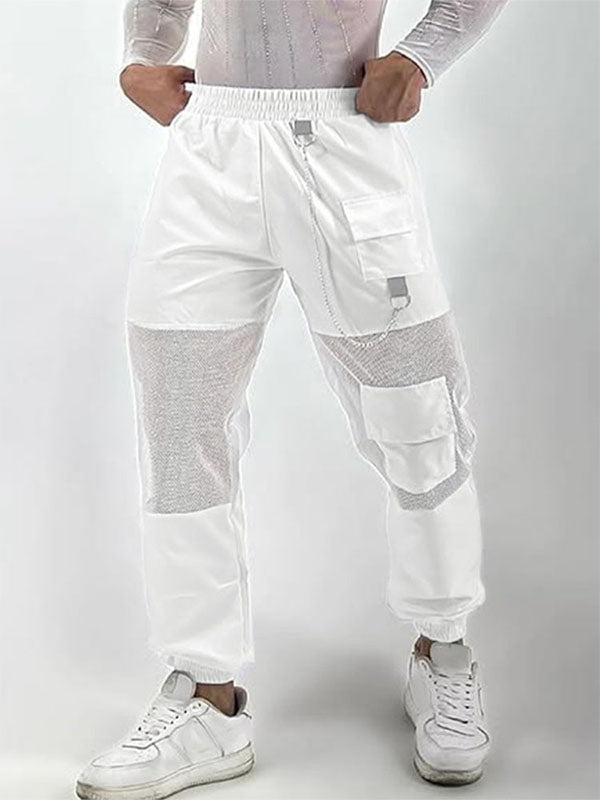 Mens Sheer Mesh Patchwork Casual Long Pant SKUL02105