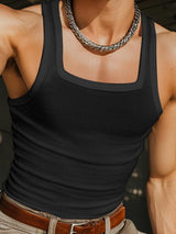 Mens Solid Color Square Neck Sleeveless Tank SKUL06412