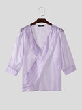 Mens Solid Color Matte 3/4 Sleeve T-Shirt SKUK61562