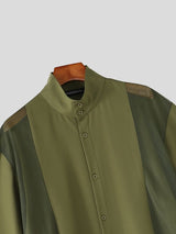 Men's Vintage Modern Chinese Mesh Patchwork Mandarin Collar Short Sleeve Shirt SKUL71303