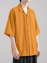 Men's Vintage Cuban Collar Pleated Front Short Sleeve Shirt SKUL71300