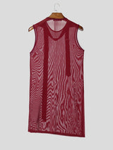 Men's Avant-Garde Sheer Mesh Asymmetrical Longline Tank SKUL71424