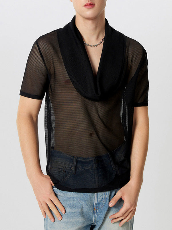 Mens Solid See Through Cowl Neck T-Shirt SKUK52941