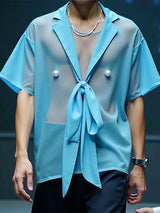 Mens Sheer Mesh Tie-Front Short Sleeve Shirt SKUL10914