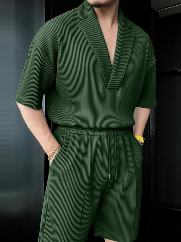 Men's Solid Color Textured Two Pieces Outfit SKUL50576