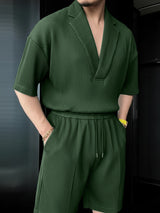 Men's Solid Color Textured Two Pieces Outfit SKUL50576
