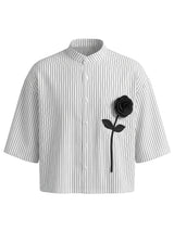 Men's 3D Floral Patchwork Striped Half Sleeve Shirt SKUL63257