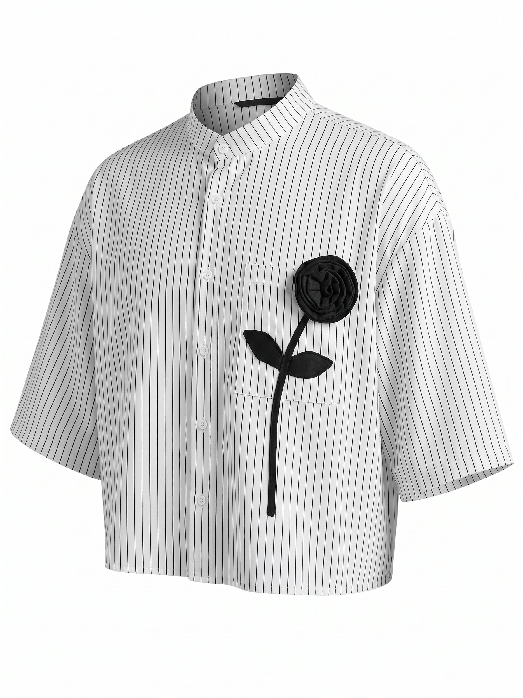 Men's 3D Floral Patchwork Striped Half Sleeve Shirt SKUL63257
