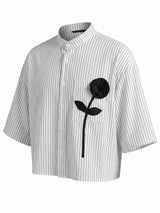 Men's 3D Floral Patchwork Striped Half Sleeve Shirt SKUL63257